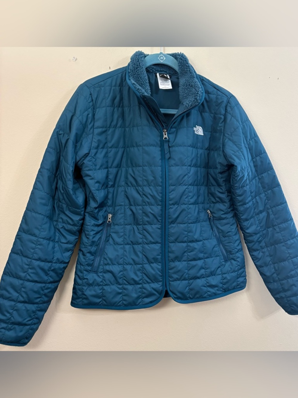 Navy Blue North Face Women's Quilted Jacket S fleece collar